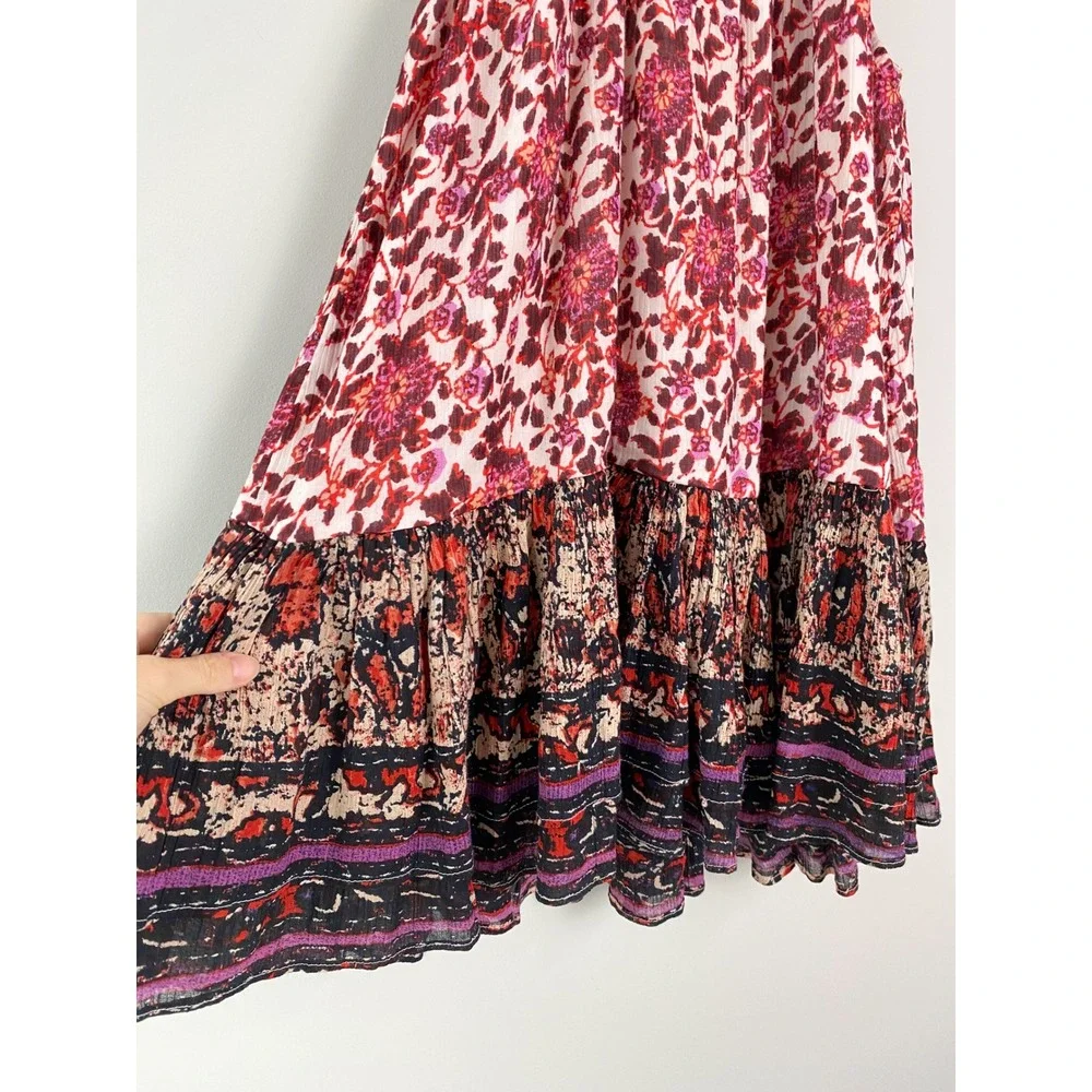 Free People Lyla Mini Swing Dress XS Pink Floral‎ Halter Neck Tiered Ruffle